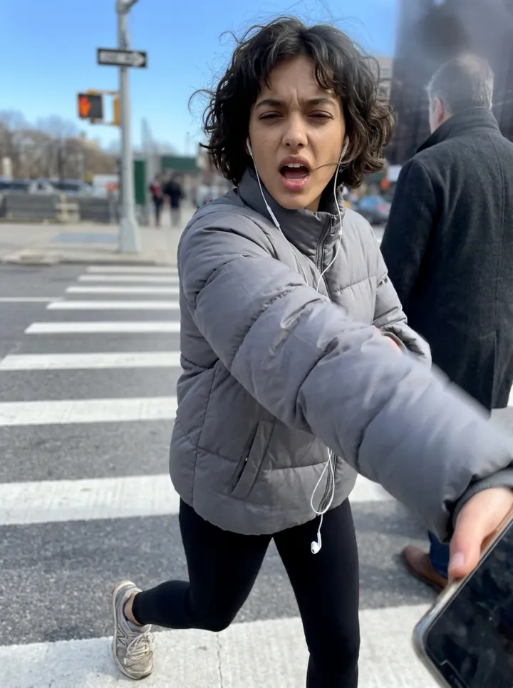 Candid mid-walk phone snap — raw input